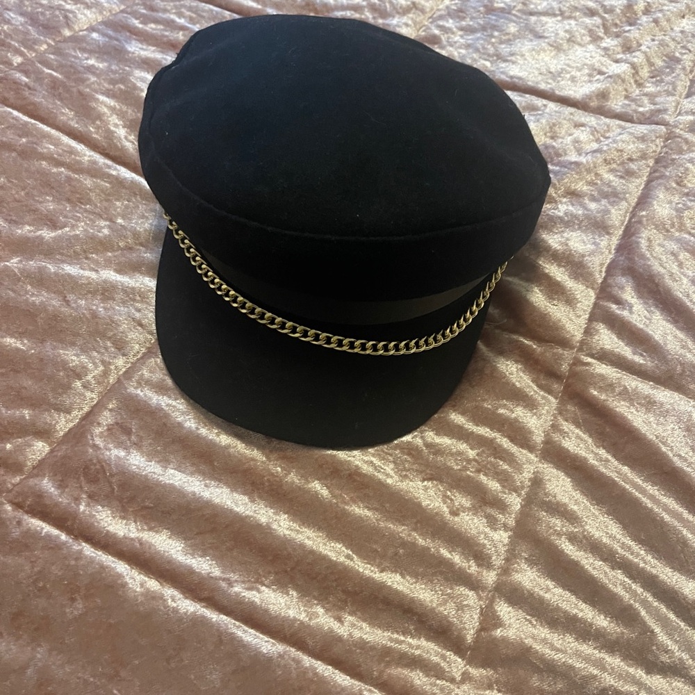 Black Cap with Gold Chain Detail